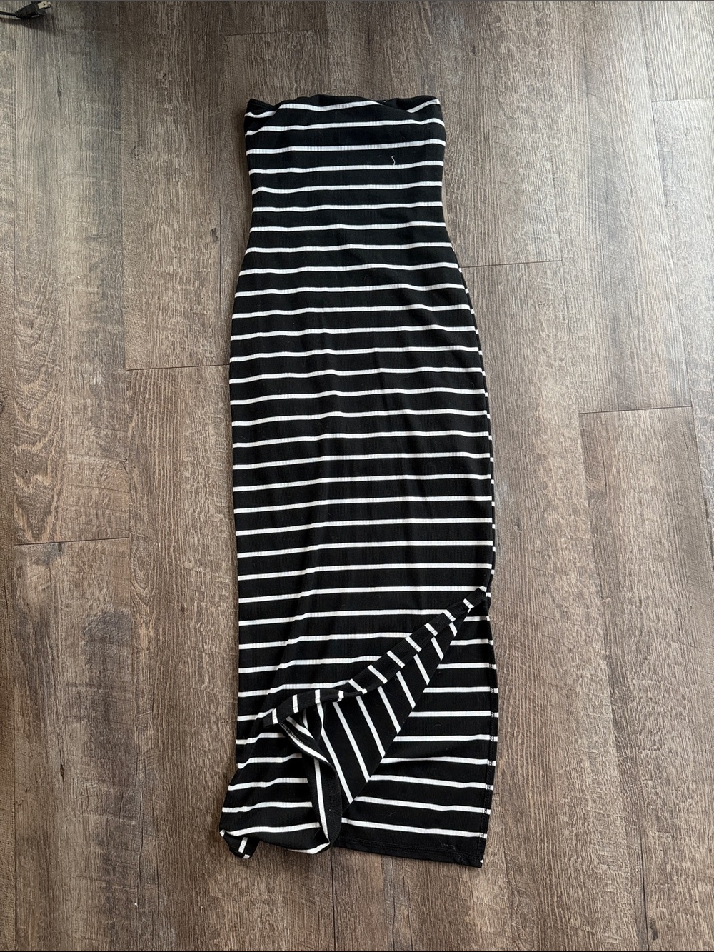 Black & White Striped Strapless Maxi Dress